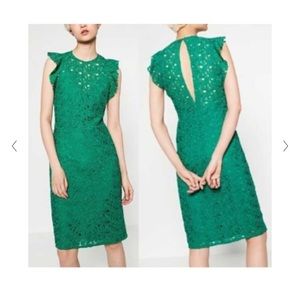 Zara Green Guipure Midi Dress